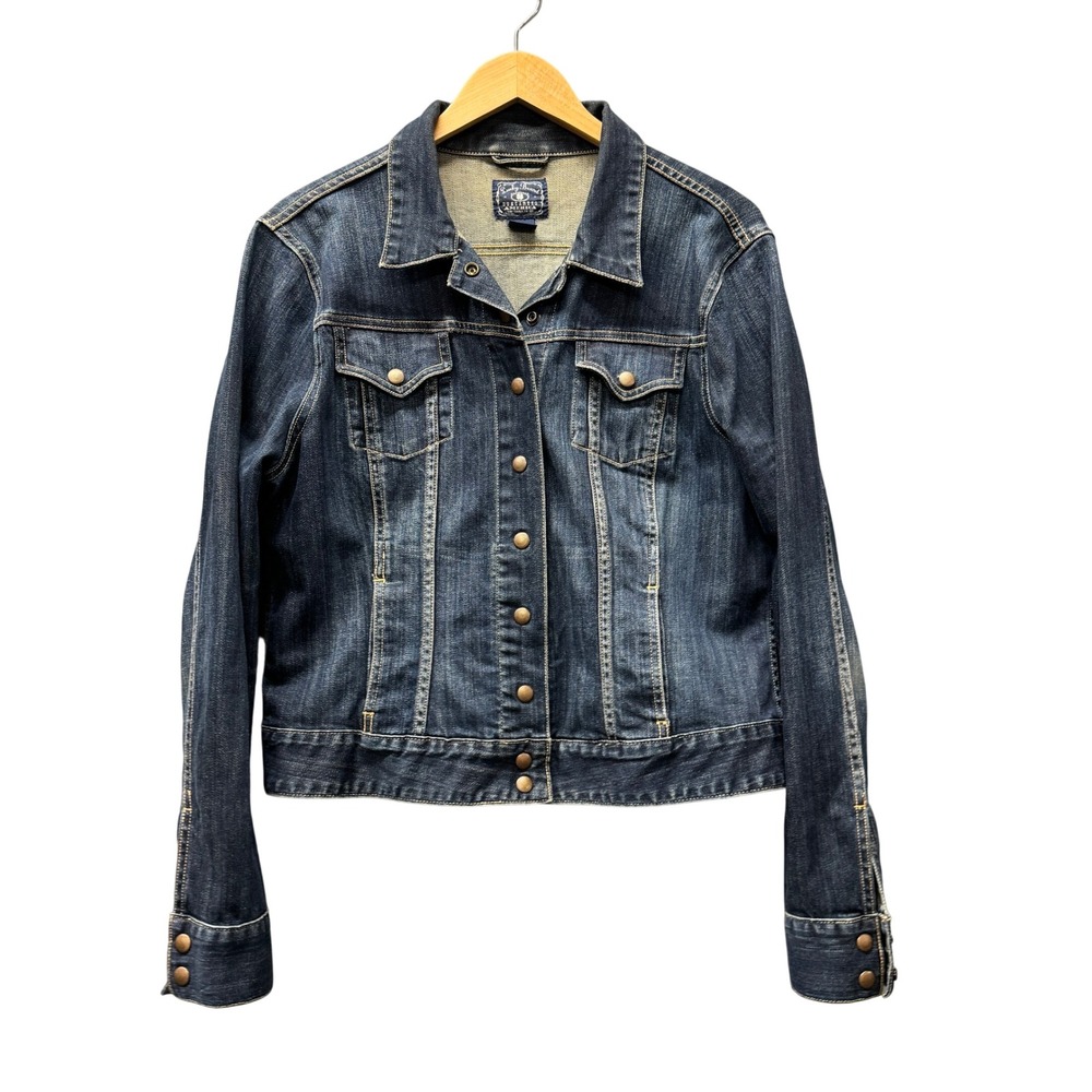 Lucky Brand Jean Jacket Womens XL Sabrina Blue Denim Dark Wash Trucker Button Up